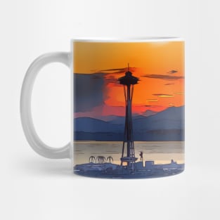 Gorgeous sunset in Seattle, with the Space Needle in the foreground Mug